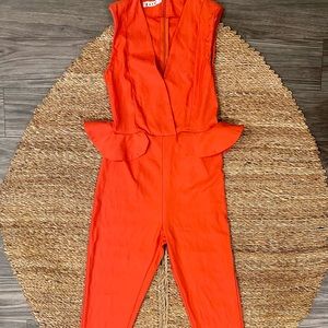 v neck orange jumpsuit